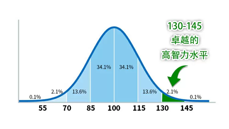您具有卓越的高智力水平，位於人口的前2%。
