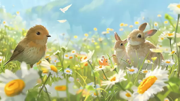 在花園裡,一隻可愛的小動物(例如松鼠或兔子)突然出現在你面前。你會: