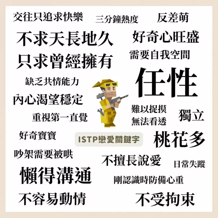 16型人格戀愛性格【ISTP：鑑賞家】